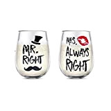 Mr Right et Mrs Always Right Verres à vin, Cadeau Mariage, Idee Cadeau Couple, Verre Champagne, Cadeau de Fiançailles, Ensemble ...