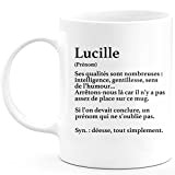 Mug Cadeau Lucille - définition Lucille - Cadeau prénom personnalisé Anniversaire Femme noël départ collègue - Céramique - Blanc - ...