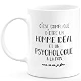 Mug Homme idéal Psychologue - Cadeau Psychologue Anniversaire Saint Valentin Homme Amour Couple - Céramique - Blanc