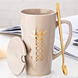 MUXUE Tasse à café en céramique de Grande capacité Mug Noires personnalisées de Haute Tasses à thé avec Couvercle cuillère ...