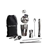 NATUMO Kit Professionnel de Préparation de Cocktail – Set à cocktail en acier inoxydable avec shaker Cobbler - 9 pièces ...