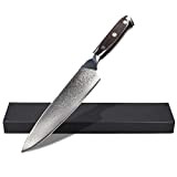 Navaris couteau de cuisine japonais professionnel - Couteau de chef - Lame tranchante acier de Damas VG10 67 couches et ...