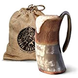 Norse Tradesman Véritable corne à boire viking – 500 ml chope à bière viking traitée à la flamme avec fond ...