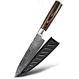 Nouveau Couteaux de cuisine 8 pouces chef japonais 7CR17 440C Gyuto Damas en acier inoxydable Dessin Fendoir Slicer Santoku Cutter ...