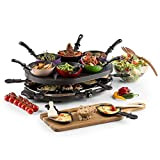 oneConcept Woklette Grill-raclette - Grill de table, Grill festif, 1200 W, température réglable en continu, 8 poelons et spatules en ...