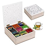 Optyuwah Boîte à thé en bois avec 9 compartiments avec couvercle creux et trappe à thé pour sachets de thé, ...