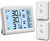 ORIA Thermomètre de Frigo, Thermomètre de Réfrigérateur sans Fil avec 2 Capteurs, Alarme Sonore & Rétroéclairage, Min/Max, Thermomètre in/Extérieur pour ...