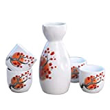 Osuter Service à Saké Japonais,4PCS Tasse et Bouteille de Saké en Céramique Motif Prune Peint à la Main Traditionnel Service ...