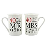Paire de tasses dans boîte cadeau avec inscription en anglais « 40 Years Of Being Mr Right & Mrs Always ...