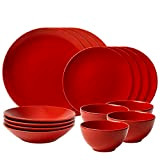 pcs Cesiro Service de table 16 pièces. 4 assiettes à dîner / assiettes à dessert /assiettes creuses/bols. rouge brillant. Lave-vaisselle/Cuisinière ...