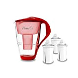 PearlCo - Carafe avec filtre à eau en verre - rouge - 3 cartouches Universal classic incluse (compatible avec Brita ...