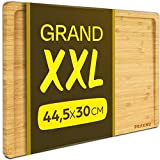 Planche à Découper en Bois - Grand Format - Avec Récupérateur de Jus - Bois de Bambou Massif - Utilisable ...