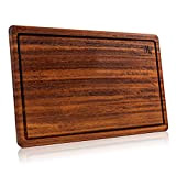 Planche à découper en bois Iroko oriental - Grande planche à découper en bois épais avec rainure à jus - ...