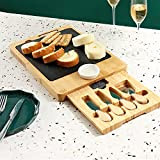 Planche à fromage en bois de bambou et ardoise avec tiroir amovible avec 4 couverts à fromage