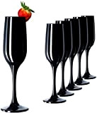 Platinux - Lot de 6 verres à champagne - Noirs - Solides - En verre - Maximum 210 ml - Flûtes ...