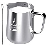 Pot à Lait en acier inoxydable 350ml, tasse de pot à Lait taille parfaite pour 2 tasses à cappuccino, machine ...