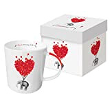 PPD 603273, Coffret cadeau avec Mug Mug avec poignée décorée - Porcelaine - Motif: Elephant and hearts