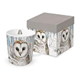 PPD, Mug en Superbe Boîte Cadeau, Nature, Motif Chouette, Blanc, Porcelaine Bone China