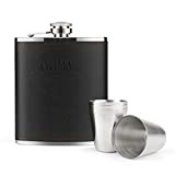 PTN Flask, Stainless Steel Leather Hip Flask Set, Hip Flask 7oz Stainless Steel, with 4Stainless Steel Wine Cups, Portable Hip ...