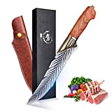 PURPLEBIRD Couteau de cuisine japonais forgé à la main avec étui en cuir,Couteau à désosser tranchant avec manche en bois ...