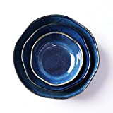 Qeeadeea Grand Saladier En Céramique, Bol à Soupe Japonais Bleu, Set De Vaisselle En Grès Vintage, Set De Saladiers 400ml/800ml/1600ml