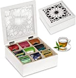 QILICZ Boîte à thé, boîte de rangement en bois avec 9 compartiments séparateurs – Boîte à thé pour sachets de ...