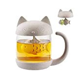QUNUNOIRE-Tasse à thé en verre de chat Bouteille d'eau-Avec filtre de filtre à infusion de pain de poisson avec Infuseur ...
