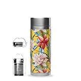 Qwetch - Théière Infusion Isotherme - Tropical Jaune 400ml - Bouteille infuseur Nomade Inox - 5h Chaud et 7h Froid ...