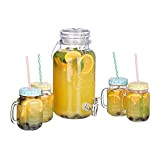 Relaxdays 10023414 Distributeur 4 L, 4, limonade, carafe verre robinet, retro, fontaine boisson, transparent, plastique, fer, 1 élément