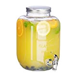 Relaxdays 10023430 Distributeur 5 L, limonade, carafe verre robinet, retro vintage, fontaine boisson, transparent, inox, plastique, 1 élément