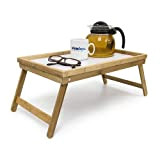 Relaxdays Plateau de Lit petite table de petit-déjeuner en bambou plateau de service pieds pliants pliables en bois avec tablette ...