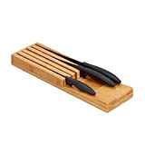 Relaxdays range couteaux de cuisine bambou, support couteaux pour 5 couteaux, bloc tiroir, 3,5 x 11 x 39 cm, nature