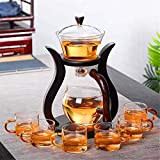 RORA Lazy Kungfu Service à thé en verre magnétique - Théière avec couvercle rotatif, semi-automatique (6 tasses à thé)
