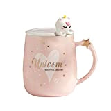 Rose Tasse de licorne Cœur Tasse à café en céramique avec belle cuillère licorne, Coupe mignonne café thé Lait Tasse ...