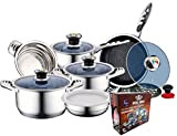 ROYAL SWISS Lot de 16 casseroles Teliiges | Casseroles | Set | Induction | Avec couvercle en verre | Acier ...