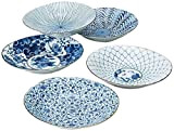 Saikai Pottery Porcelaine traditionnelle japonaise Ai-e (Ukiyo-e) Motifs indigo (lot de 5 assiettes) 31302 D'origine japonaise