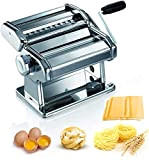 Sailnovo Machine à Pâtes Manuelles en Acier Inoxydable pour Faire Tagliatelle Spaghettis Lasagnes Ravioles 9 échelles (Argent)