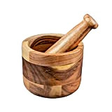 Samhita Mortier et pilon en bois d'acacia fait à la main parfait pour broyeur d'herbes, d'ail, d'épices de noyer et ...