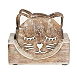 Sass & Belle Lot de 6 sous-verres en bois sculpté Motif chat