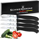 Schwertkrone Ensemble de 4 Couteaux d'office/Couteau à éplucher, Couteau à légumes/Lames en Acier Inoxydable 7,5 cm/Manche en polypro Noir - ...