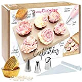SCRAP COOKING - Coffret Atelier Cupcakes - Kit Pâtisserie avec 3 Douilles Inox, 5 Poches, 24 Caissettes Dorées, Décorations Sucrées ...