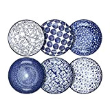 Selamica Porzellan-Salatschüsseln, Servierschüsseln, mikrowellen- und spülmaschinenfest, stabil und stapelbar, 6 Stück, Vintage Blue