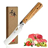 SENBON 440A Acier Inoxydable Ultra Pointu Poche Style Japonais Couteau De Chef Pliant Couteau À Éplucher Poignée En Olive Naturelle ...