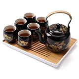 Service à thé japonais Dujust, service à thé en porcelaine noire avec 1 service à thé, 6 tasses à thé, ...