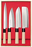 Set de 4 Couteaux Japonais Sekiryu SR1000 - Sashimi, Deba, Santoku et Nakiri - Lame en Acier Inoxydable