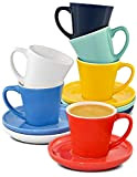 Set de 6 Tasses à Cafe Expresso avec Soucoupes - Céramique - Différentes Couleurs - Avec Boîte Cadeau - 70ml