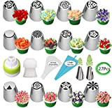 Set de Douilles Patisserie Russes, 27pcs Cake Cupcake Decorating Supplies Kit, Icing Nozzles Flowers Shaped, Frosting Bags and Tips Baking ...