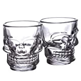 Set of 2 Skulls and Roses Glass Skull Shot Glasses (60ml)