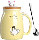 Sevitini 450ml Tasse de chat,Tasse Jolie tasse à café en céramique avec couvercle et cuillère ,Kawaii Nouveauté Morning Cup Tasses ...