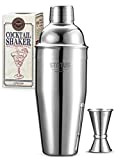 Shaker Cocktail, 2 Pièces Kit Cocktail, 750ml Cocktail Shaker Kit Professionnel, Shaker à cocktail Inox avec Jigger, Barman Kit Mojito ...